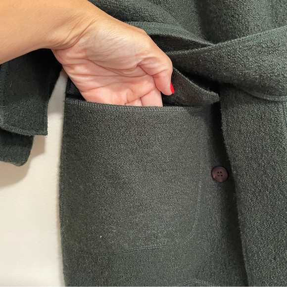 J.Jill Women's 100% Wool Army Green Tie Button Front Coat Size Medium - Picture 2 of 9